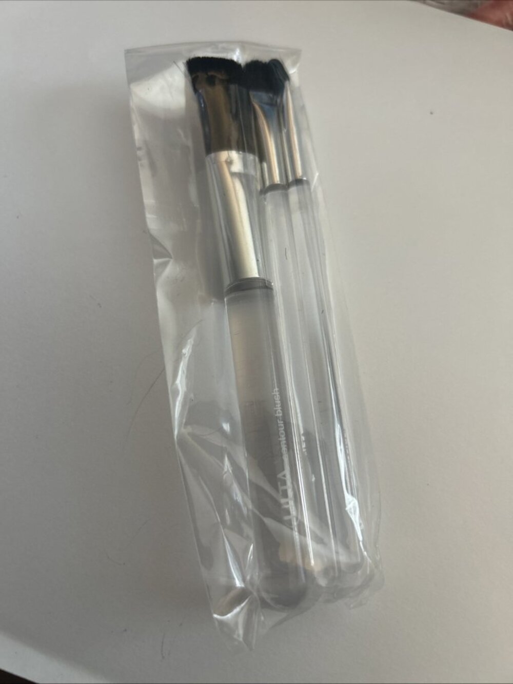 ULTA 3 Pc Travel Makeup clear Handle Brush shadow blush 5" Long SEALED PKG New